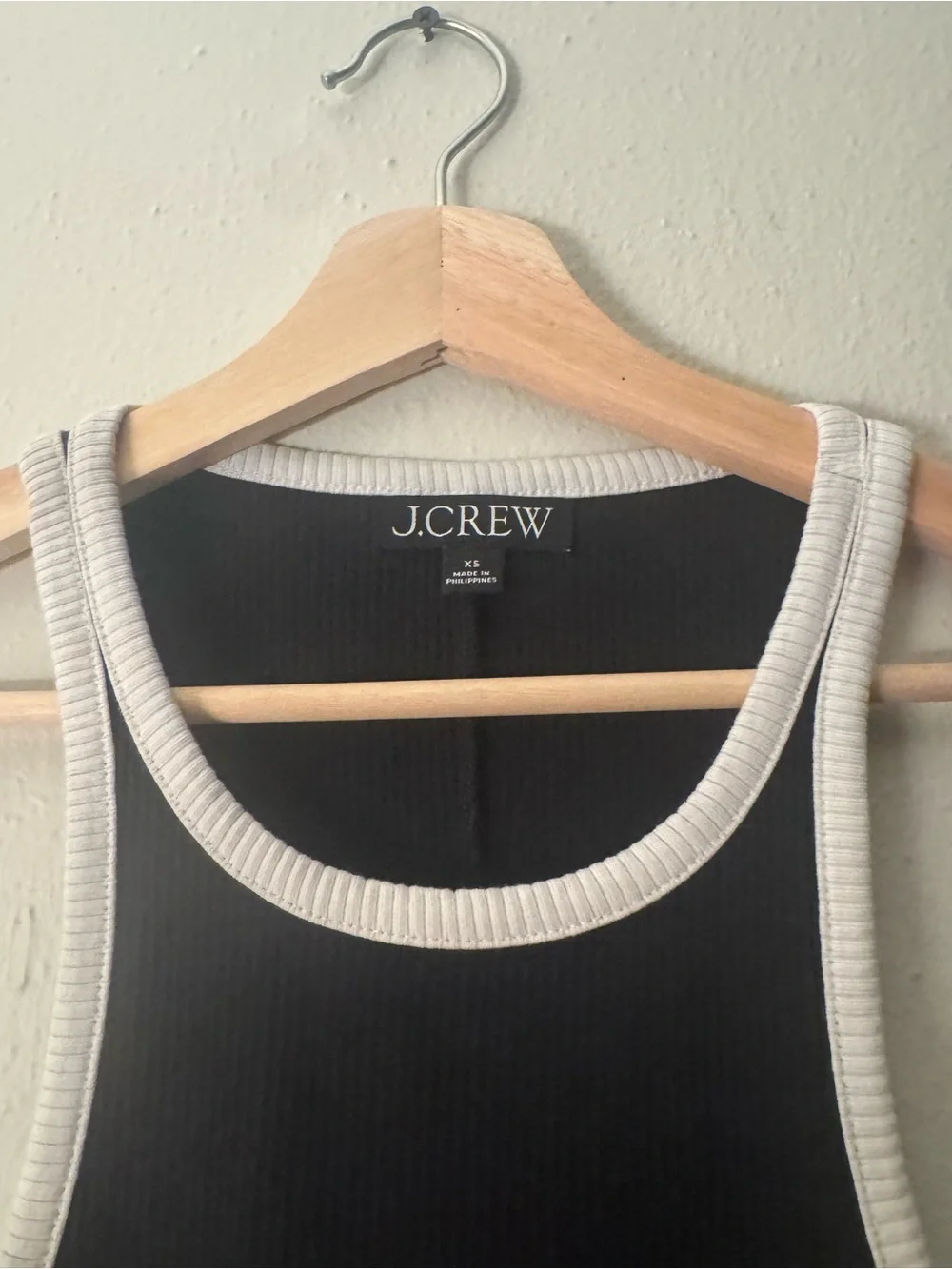 J. Crew Black Ribbed Tank with White Trim Accent